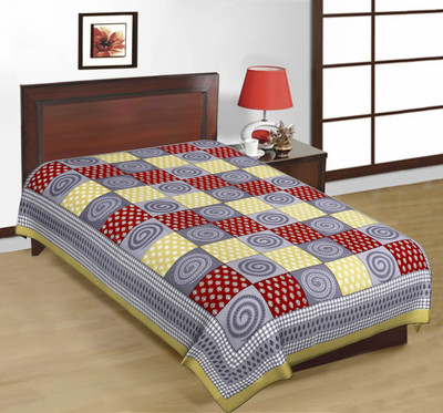 Raj Laxmi 120 TC Cotton Single Checkered Flat Bedsheet(Pack of 1, Grey)
