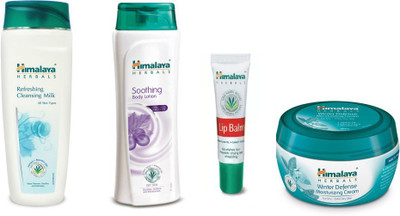 Himalaya Refreshing Cleansing Milk, Soothing Body Lotion, Lip Balm, Winter Defense Moisturizing Cream(Set of 4)