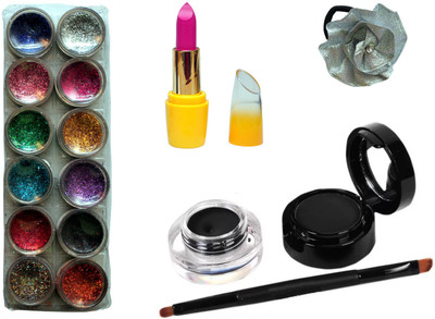 

Vozwa 15 in 1 Makeup Combo (12 Multi Glitter, 1 Waterproof Gel Eyeliner, 1 Lipstick and 1 Band )(Set of 15)