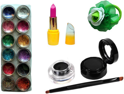 

Vozwa 15 in 1 Makeup Combo (12 Multi Glitter, 1 Waterproof Gel Eyeliner, 1 Lipstick and 1 Band )(Set of 15)