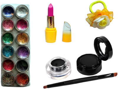 

Vozwa 15 in 1 Makeup Combo (12 Multi Glitter, 1 Waterproof Gel Eyeliner, 1 Lipstick and 1 Band )(Set of 15)