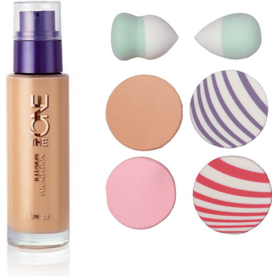 

Oriflame Sweden The ONE IlluSkin Foundation (Natural Beige - 30600) With Puff Sponge(Set of 7)