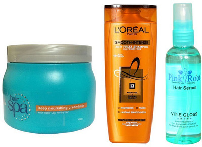 

L'Oreal Hair Spa Deep Nourishing CreamBath 490 Gm, Smooth Intense Anti Frizz Shampoo 175ml and Pink Root Hair Serum 100ml(Set of 3)
