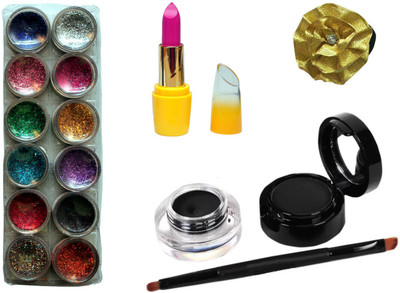 

Vozwa 15 in 1 Makeup Combo (12 Multi Glitter, 1 Waterproof Gel Eyeliner, 1 Lipstick and 1 Band )(Set of 15)