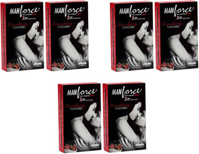 Manforce Dotted Strawberry Flavor Condoms Pack of 6 (Sheet-60) Condom(Set of 6, 60S)