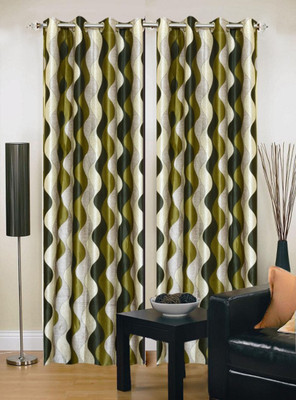 

Stella Creations 275 cm (9 ft) Polyester Long Door Curtain (Pack Of 2)(Printed, Green)