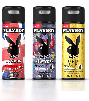 

Playboy VIP+London+Newyork Deodorant Spray - For Men(450 ml, Pack of 3)