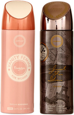 

Armaf VANITY FEMME ESSENCE AND JUST FOR YOU DEODORANTS Deodorant Spray - For Women(200 ml, Pack of 2)