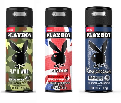 

Playboy Wild +London+King Deodorant Spray - For Men(450 ml, Pack of 3)