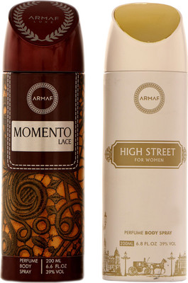 

Armaf MOMENTO LACE AND HIGH STREET DEODORANTS Deodorant Spray - For Women(200 ml, Pack of 2)