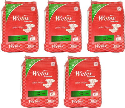 Wetex SUPREME FOR WAIST SIZE 40"-55" INCHES Adult Diapers - L(50 Pieces)