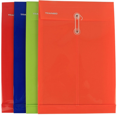 

TRANBO Plastic Envelope File Folder, FC Size, Pack of 4(Set Of 1, Multicolor)