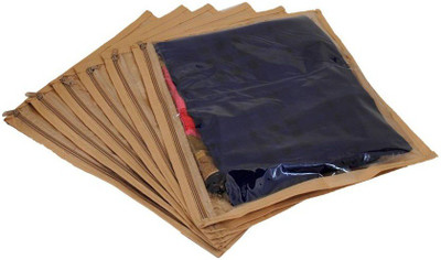 Addyz Plain 6Pcs Saree bedsheet Cover Bags Packaging Storage Cloth Clear Plastic Zip(Beige) available at flipkart for Rs.150