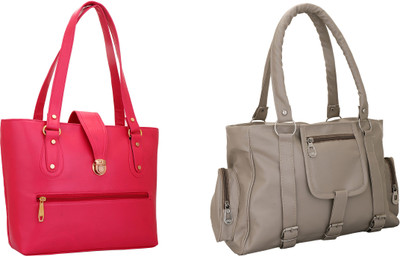 

Lady bar Shoulder Bag(Pink, Grey), Grey;pink