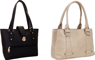 

Lady bar Shoulder Bag(Black, Beige), Beige;black