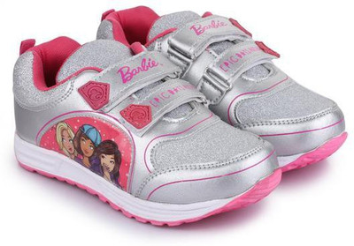 

Barbie Girls Velcro Walking Shoes(Silver, Silver baby pink