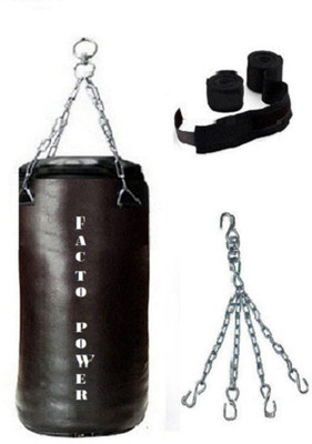 

FACTO POWER 7.0 Feet Long, SRF - STANDARD Material, BLACK Color, Unfilled with Chain & 9 Feet Long Black Color Hand Wraps Pair Boxing Kit