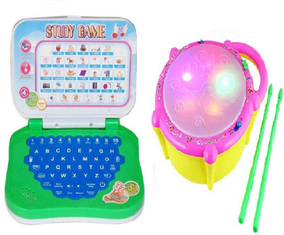 

New Pinch Combo of English Mini Laptop with Musical Flash Drum for kids(Multicolor)