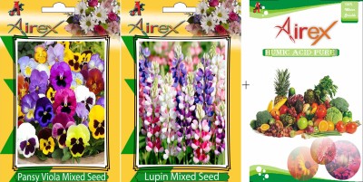 Airex Pansy Viola Mixed and Lupin Mixed Flower Seeds + Humic Acid Fertilizer (For Growth of All Plant and Better Responce) 15 gm Humic Acid + Pack Of 20 Seeds * 2 Per Packet Seed(20 per packet)