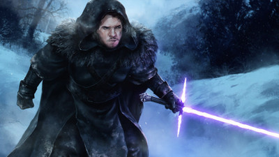 

Aabhaas Wall Poster Star-Wars-Game-of-Thrones-Jon-Snow-artwork-fantasy-art-lightsaber Paper Print(12 inch X 18 inch, Rolled)