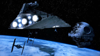 

Aabhaas Wall Poster /star-wars-return-jedi-death-star-and-spaceship Paper Print(12 inch X 18 inch, Rolled)