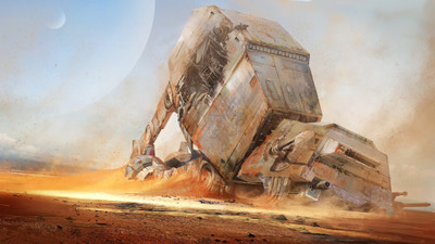 

Akhuratha Wall Poster artwork-concept-art-Star-Wars-AT-AT-science-fiction-digital-art-desert-wreck Paper Print(12 inch X 18 inch, Rolled)
