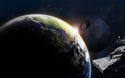 

Aabhaas Wall Poster Star-Wars-Earth-space-art-Death-Star-Star-Destroyer Paper Print(12 inch X 18 inch, Rolled)