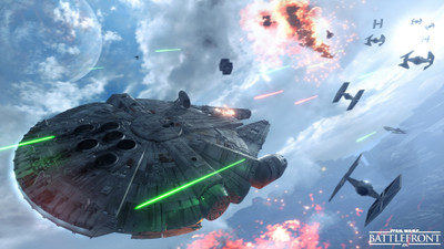 

Aabhaas Wall Poster /-Star-Wars-Battlefront-video-games-Millennium-Falcon-TIE-Fighter Paper Print(12 inch X 18 inch, Rolled)