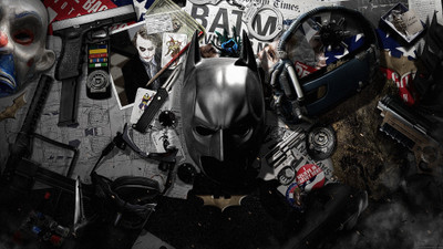 

Aabhaas Wall Poster MessenjahMatt-Batman-Joker-cards-handcuffs-gun-knife-Bane Paper Print(12 inch X 18 inch, Rolled)