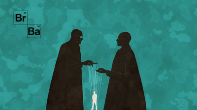 

Aabhaas Wall Poster Breaking-Bad-artwork-TV-puppets-Heisenberg-Walter-White-Gustavo-Fring-Jesse-Pinkman Paper Print(12 inch X 18 inch, Rolled)