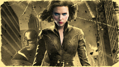

Aabhaas Wall Poster -movies-The-Avengers-Captain-America-Black-Widow-sepia-selective-coloring-filter Paper Print(12 inch X 18 inch, Rolled)