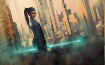 

Aabhaas Wall Poster /-artwork-fantasy-art-concept-art-digital-art-Star-Wars-women-city-futuristic-lightsaber Paper Print(12 inch X 18 inch, Rolled)