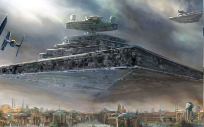 

Akhuratha Wall Poster Star-Wars-Star-Destroyer-spaceship-TIE-Fighter-painting Paper Print(12 inch X 18 inch, Rolled)