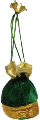 

Shreeji Decoration Bell Draw String Handmade Silk Potli Batwa Pouch Bag Gift For Women Potli(Green)