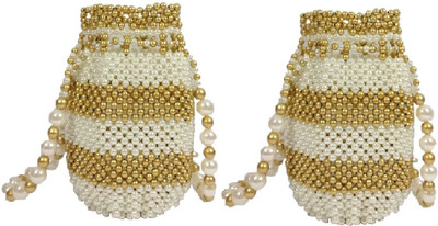 

Addyz Ethnic Wedding Marriage Party Ritual Decorative Pearls Potli Bag Potli(White, Gold), Gold;white