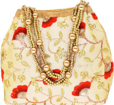 

Bagaholics Ethnic Clutch Silk Potli Batwa Pouch Bag with Beadwork Potli(Beige)