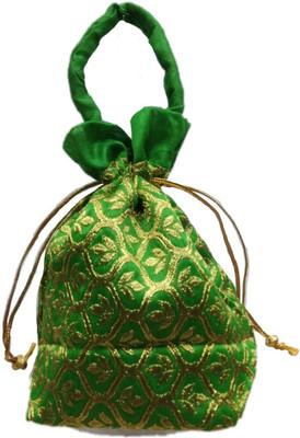 

Shreeji Decoration Embroidery Leaves Handmade Silk Potli Batwa Pouch Bag Gift For Women Potli(Green)