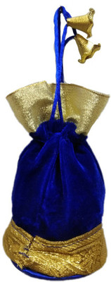

Shreeji Decoration Bell Draw String Handmade Silk Potli Batwa Pouch Bag Gift For Women Potli(Blue)