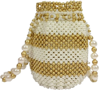 

Addyz Ethnic Wedding Marriage Party Ritual Decorative Pearls Potli Bag Potli(White, Gold), Gold;white