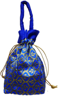 

Shreeji Decoration Embroidery Leaves Handmade Silk Potli Batwa Pouch Bag Gift For Women Potli(Blue)