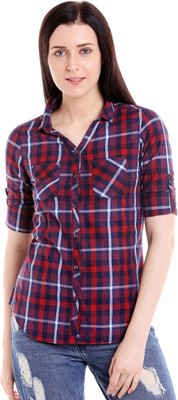 CAMPUS SUTRA Women Checkered Casual Maroon Shirt