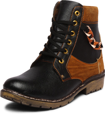 

Style Height Men's Black & Tan Casual Lace-Up Shoes Boots For Men(Black, Tan