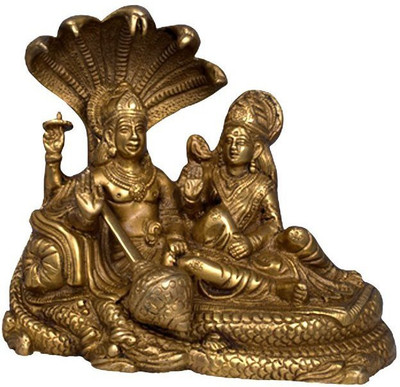 numeroastro Shri Vishnu Ji & Laxmi Ji Sitting On Sheshnaag In Brass Decorative Showpiece  -  15 cm(Brass, Gold)