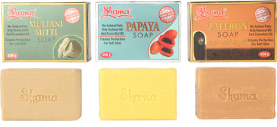 

Shama Papaya, Multanimitti & Zaffron 100% Natuaral And Herbal Hand Made Soap - Pack of 3(150 g, Pack of 3)