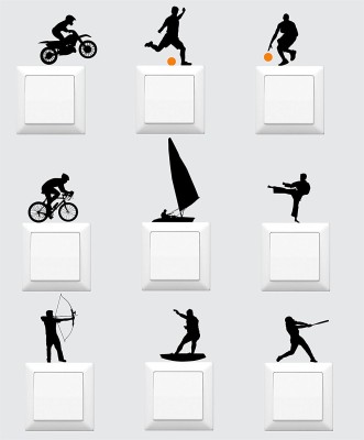 Asmi Collections 10 cm Sports for Light Switches Removable Sticker(Pack of 9)