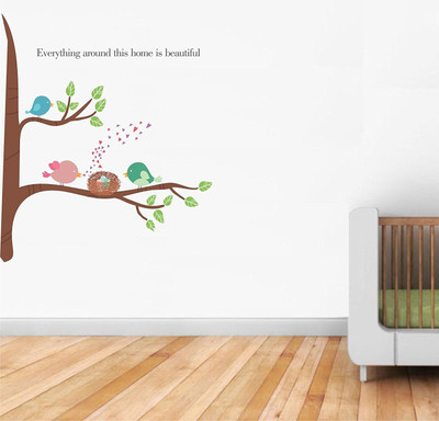 Asmi Collections 120 cm Beautiful Birds on A Branch with Nest Removable Sticker(Pack of 1)