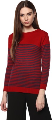 MODEVE Striped Round Neck Casual Women Red Sweater