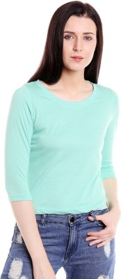 CAMPUS SUTRA Casual 3/4 Sleeve Solid Women Green Top