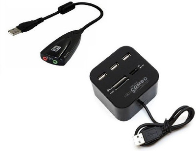 

durReey USB to Virtual 7.1 Channel audio Adapter With all in Port Combo Card Reader 4 USB Hub, Sound Card(Black)