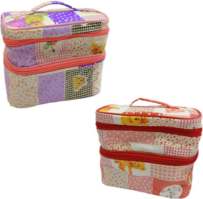 

Addyz Combo of 2 Pieces Double Decker Cosmetic Makeup Toiletry Bag, Storage Case Jewellery Vanity Box(Multicolor)